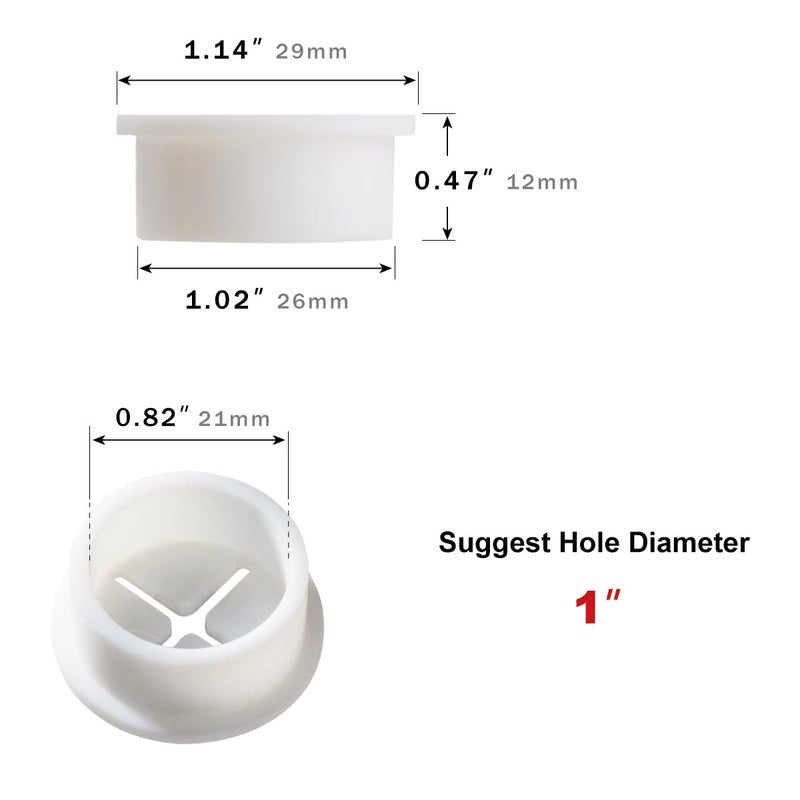 keenkee 2 PCS Cable Grommet Made of Flexible Silicone 1 Inch Desk Grommets for Table and Other Furnitures Hole Cover Cord or Wire Pass Through White Color - Image 2